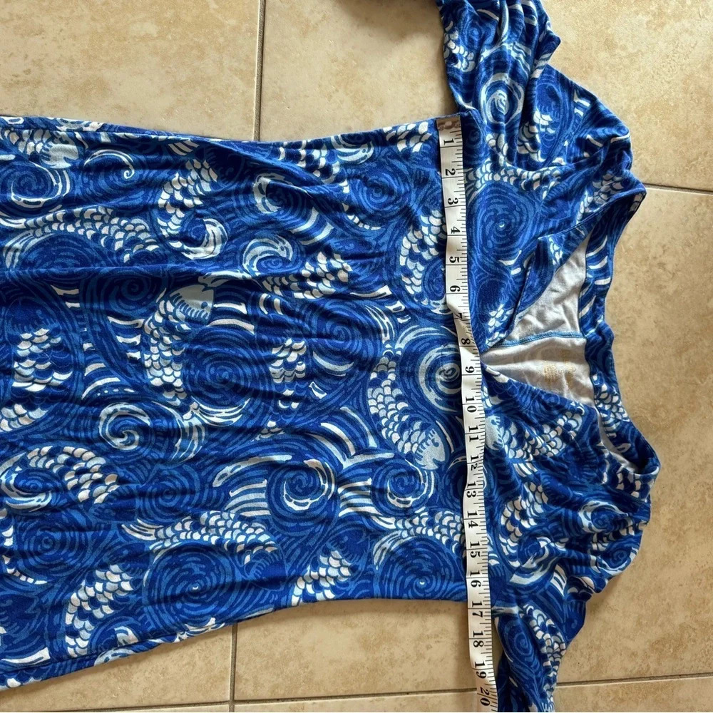 Lilly Pulitzer Sophiletta 3/4 Sleeve V neck Mini Dress Bold Blue Fish Size Small - Picture 11 of 13